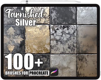 Oltre 100 pennelli Procreate color argento ossidato, pennelli con texture realistiche per Procreate, download digitale istantaneo