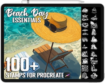 100+ Procreate Beach Day Essentials Scene Stamps, Realistic Brushes for Procreate, Instant Digital Download