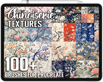 100+ Procreate Chinoiserie Pattern Texture Brushes, Realistic Brushes for Procreate, Instant Digital Download