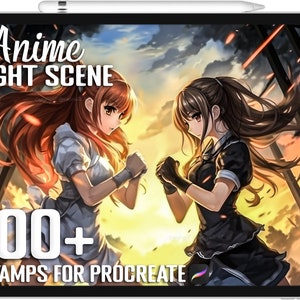 100+ Procreate Anime Fighting Stamps, Cartoon Fight Scene Brushes voor Procreate, Instant Digitale Download