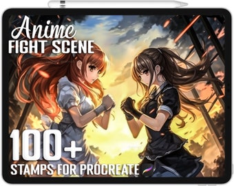 100+ Procreate Anime Fighting Stamps, Cartoon Fight Scene Brushes for Procreate, Instant Digital Download