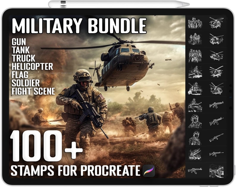 100 Procreate Military Stamp Bundle Military Brushes for Etsy