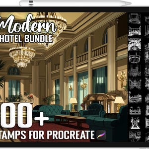 100+ znaczków historycznych i nowoczesnych hoteli Procreate, realistyczne pędzle do Procreate, natychmiastowe pobieranie cyfrowe