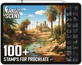 100+ Procreate Oasis Stamps, Unique Realistic Oasis Scene Brushes for Procreate, Instant Digital Download