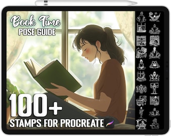 100+ Procreate Book Time Pose Stamps, Cozy Reading Brushes for Procreate, Instant Digital Download