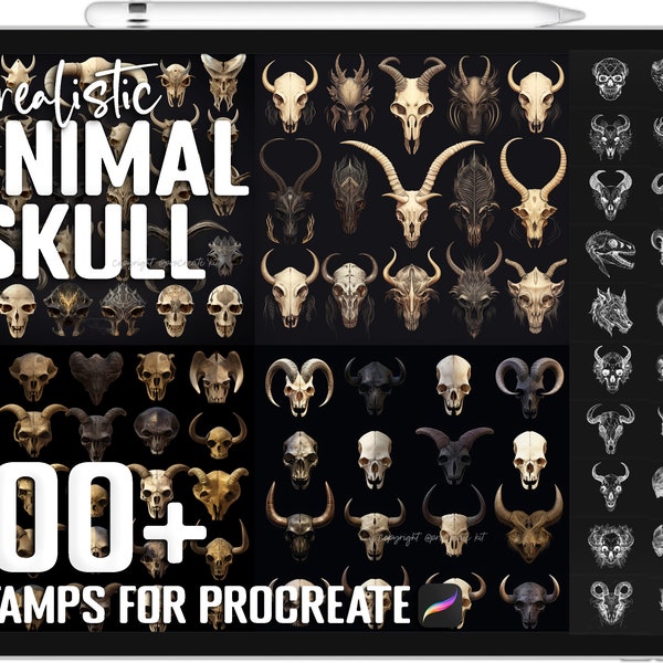 100+ Procreate Animal Skull Stamps, Animal Skull Brushes for Procreate, Instant Digital Download