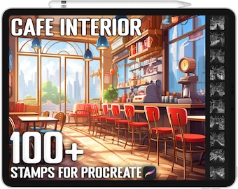 100+ Procreate Cafe Interior Stamps, Cafe Interior Guide Brushes for Procreate, Instant Digital Download