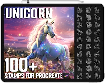 Más de 100 sellos de unicornio Procreate, pinceles de unicornio realistas para Procreate, descarga digital instantánea