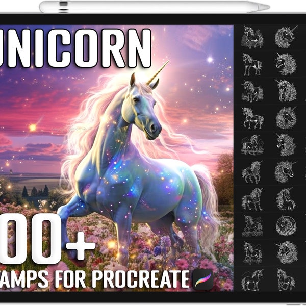 Más de 100 sellos de unicornio Procreate, pinceles de unicornio realistas para Procreate, descarga digital instantánea