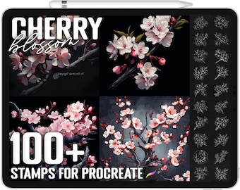 Más de 100 sellos de flores de cerezo para Procreate, pinceles de flores de cerezo para Procreate, descarga digital instantánea