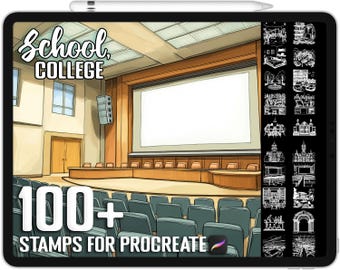 100+ Procreate School, College & Campus Scene Stamps, Realistic Brushes for Procreate, Instant Digital Download
