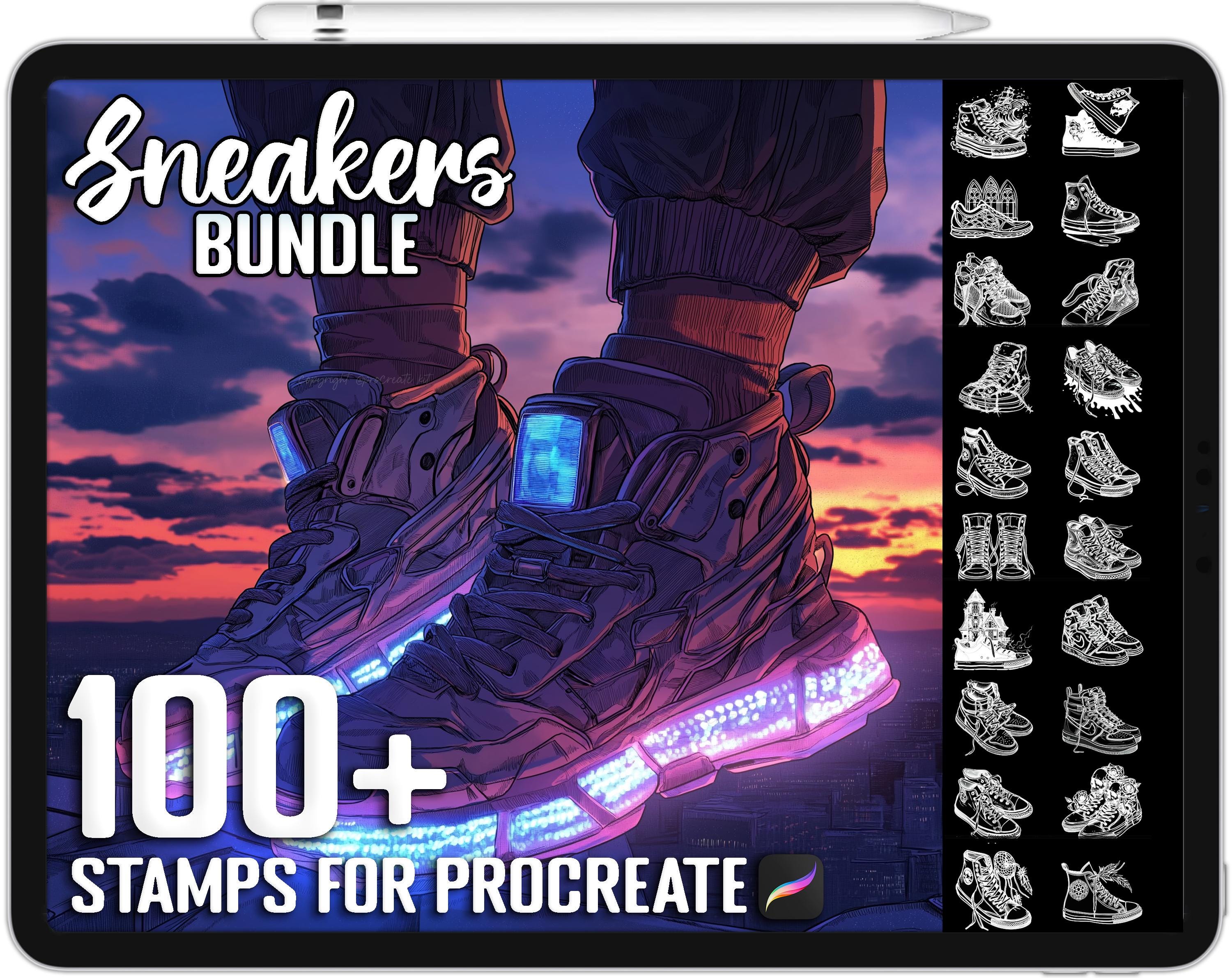 100+ Procreate Sneakers Stamps, Brushes for Procreate, Instant Digital Download