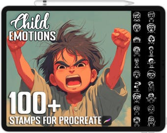 Más de 100 sellos de emociones infantiles para Procreate, pinceles realistas para Procreate, descarga digital instantánea