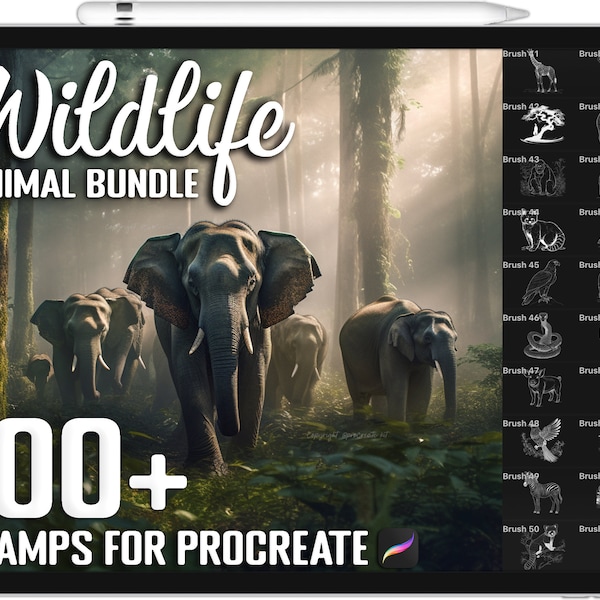 100+ Procreate Wildlife Animal Stamps, Wildlife Brushes for Procreate, Instant Digital Download