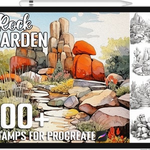 100+ Procreate Steingarten-Stempel, Steingartenhaus-Bürsten für Procreate, sofortiger digitaler Download