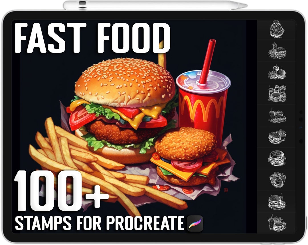 100 Procreate Fast Food Stamps, Fast Food Brushes for Procreate