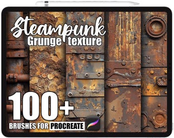 100+ Procreate Steampunk Grunge Brushes, Realistic Texture Brushes for Procreate, Instant Digital Download