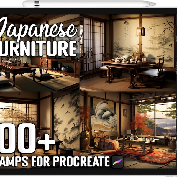 100+ Procreate Japanese Furniture Stamps, Realistic Japanese Home Furniture Brushes for Procreate, Instant Digital Download