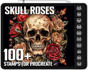 100+ Procreate Skull with Roses Stamps, Skull with Roses Brushes for Procreate, Instant Digital Download