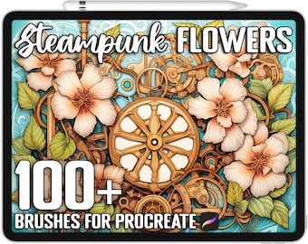 100+ Procreate Steampunk Flower Stamps, Steampunk Flower Guide Bundle for Procreate, Instant Digital Download