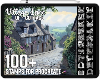 100+ Procreate Village Lane of Cottages Stamps, Realistic Brushes for Procreate, Instant Digital Download