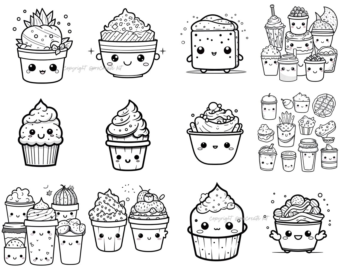 100+ Procreate Kawaii Food Items Stamps, Cute Kawaii Food Brushes for ...