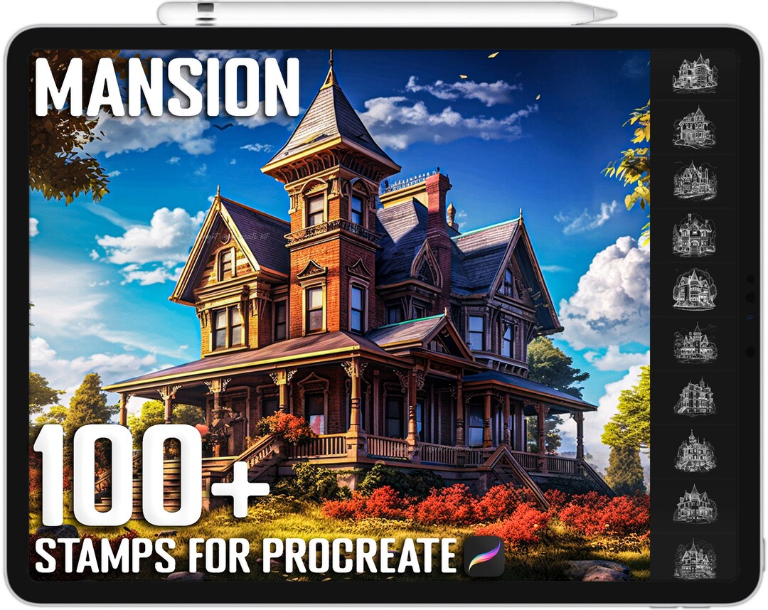 View of 100+ Procreate Mansion Stamps, Mansion Brushes for Procreate, Instant ...