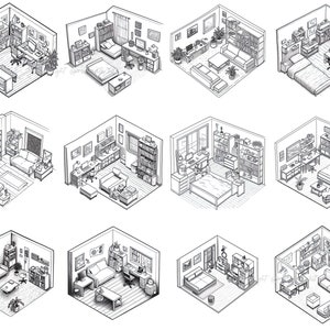 100+ Procreate Isometric Room Stamps, Isometric Room Guide Brushes for ...