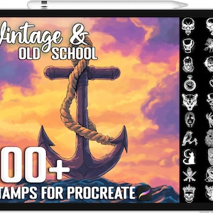 100+ Procreate Vintage & Old School Stamps, Brushes for Procreate, Instant Digital Download