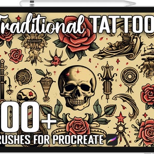 100+ Procreate Traditional Tattoo Stamps, Tattoo Guide Bundle for Procreate, Instant Digital Download