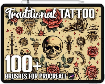 100+ Procreate Traditional Tattoo Stamps, Tattoo Guide Bundle for Procreate, Instant Digital Download