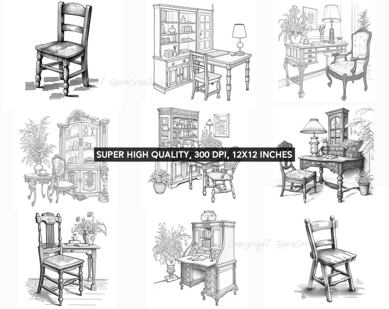 Procreate Furniture Stamps, Furniture Brushes for Procreate, Instant Digital Download image 6