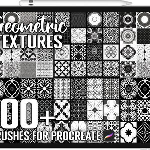 100 種類以上の Procreate 幾何学テクスチャ ブラシ、Procreate 用リアル ブラシ、即時デジタル ダウンロード