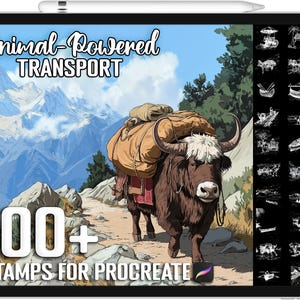 100+ Procreate Rural & Animal Powered Transport Stamps, realistische Pinsel für Procreate, sofortiger digitaler Download