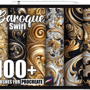 100+ Procreate Baroque Swirl Brushes, Realistic Texture Brushes for Procreate, Instant Digital Download