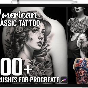 100+ Procreate Classic American Tattoo Stamps, Tattoo Guide Brushes for Procreate, Instant Digital Download