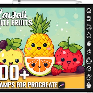 Más de 100 sellos de frutas Kawaii Procreate, pinceles de frutas Kawaii realistas únicos para Procreate, descarga digital instantánea