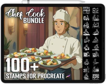 100+ Procreate Chef & Cook Scene Stamps, Realistic Brushes for Procreate, Instant Digital Download