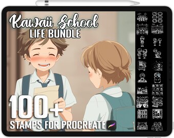 100+ Procreate Kawaii School Life Stamps, Realistic Brushes for Procreate, Instant Digital Download