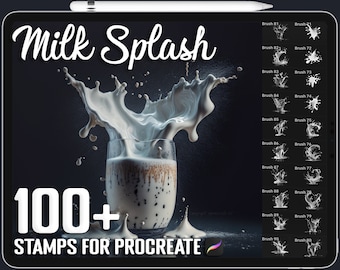 100+ Procreate Realistische Milch Splash Stempel, Milch Splash Pinsel für Procreate, Sofortiger digitaler Download