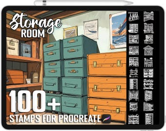 Oltre 100 timbri per Procreate Storage Room, pennelli per Procreate, download digitale istantaneo