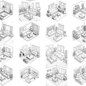 100+ Procreate Isometric Living Room Stamps, Isometric Living Room ...