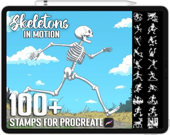 100+ Procreate Skeletons in Motion  Stamps, Realistic Brushes for Procreate, Instant Digital Download
