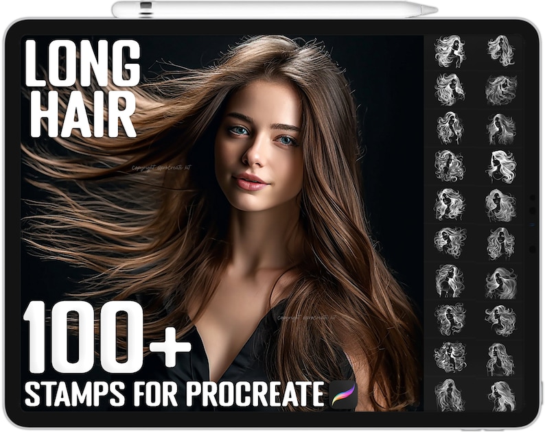 100 Procreate Realistic Long Hair Stamps Long Hair Brushes Etsy