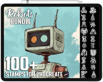 100+ Procreate Robots Stamps, Brushes for Procreate, Instant Digital Download
