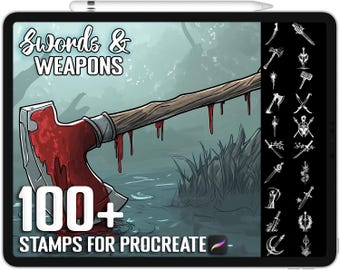 100+ Procreate Swords & Weapons, Brushes for Procreate, Instant Digital Download