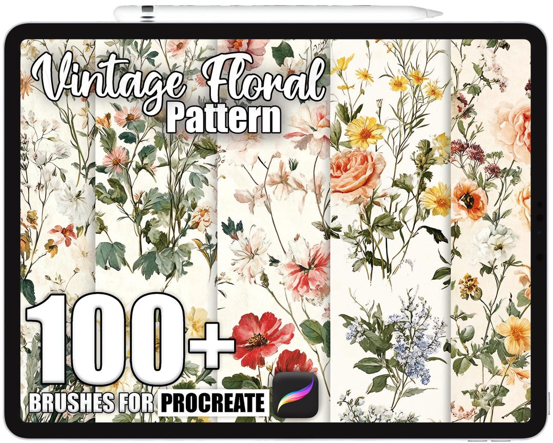 100+ Procreate Vintage Floral Pattern Brushes, Realistic Texture ...