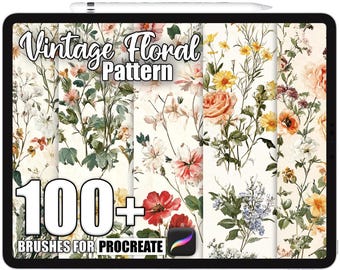100+ Procreate Vintage Floral Pattern Brushes, Realistic Texture Brushes for Procreate, Instant Digital Download