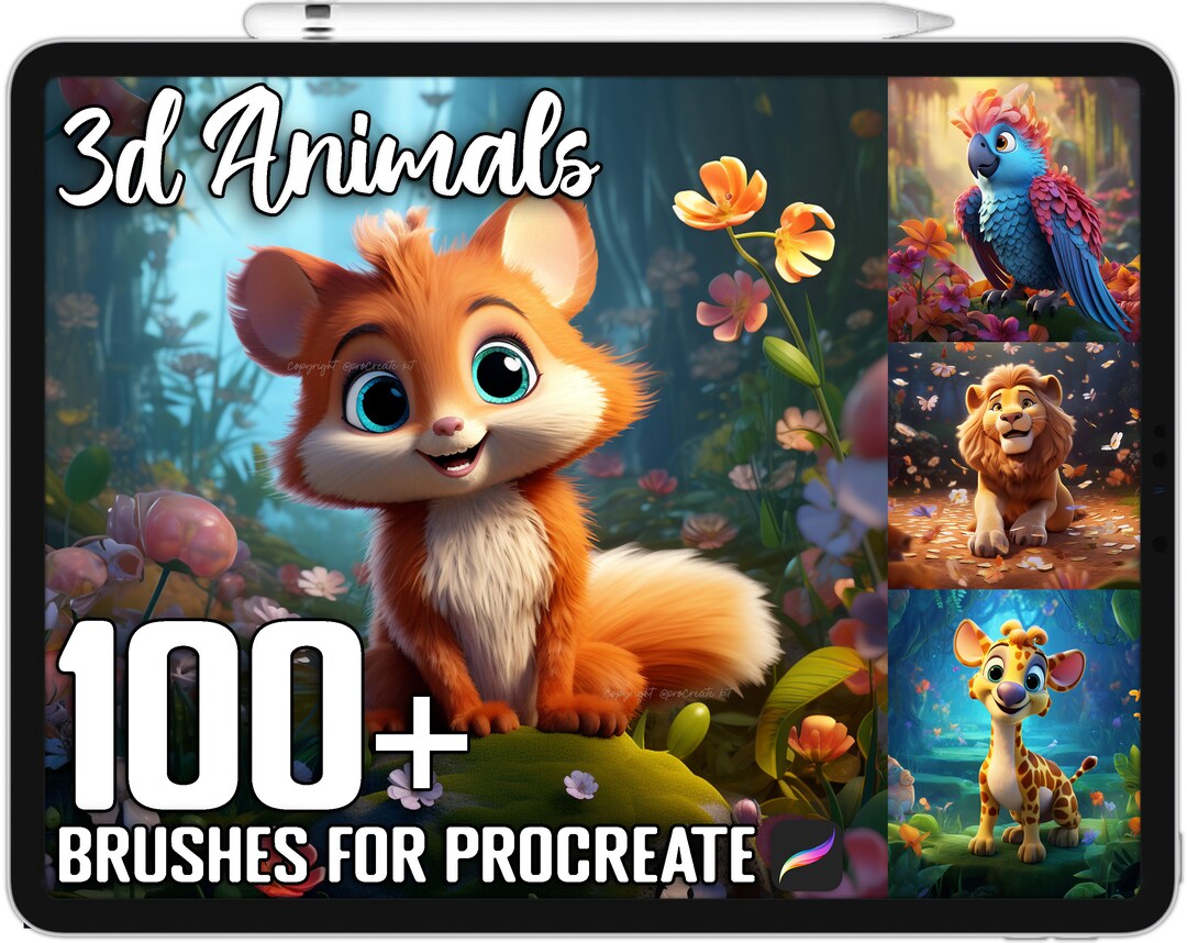 100+ Procreate 3d Animal Stamps, 3d Animal Guide Brushes for Procreate ...