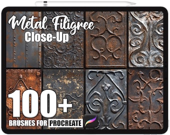 100+ Procreate Metal Filigree Close-Up Brushes, Realistic Texture Brushes for Procreate, Instant Digital Download